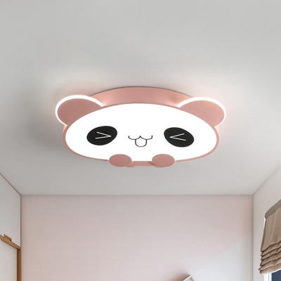 Acrylic Cute Panda Ceiling Flush Cartoon Style LED Flush Mount Lighting Fixture in Black/Pink, Warm/White Light