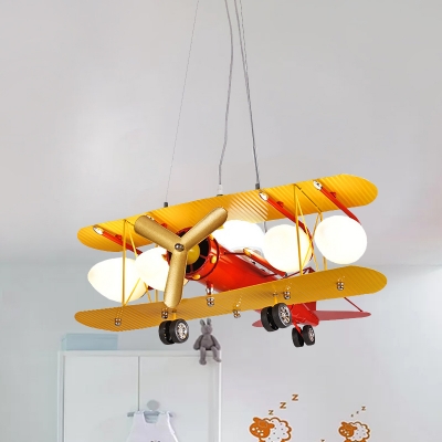 Airplane Ceiling Chandelier Contemporary Metallic LED Nursery Pendant Light Kit in Red