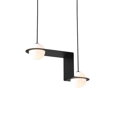 Ball Multi Pendant Simplicity Opaline Glass 2 Bulbs Restaurant Ceiling Hang Fixture in Black, Warm/White Light