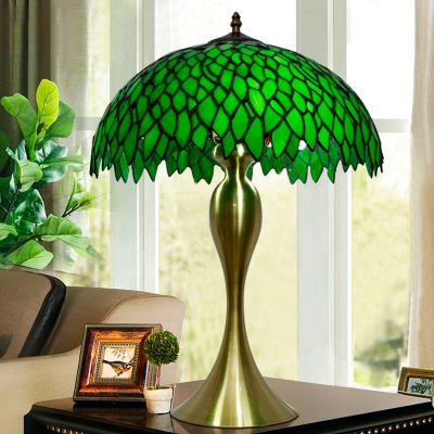 Baroque Domed Table Lamp 1 Light Green Stained Glass Night Lighting with Mermaid Base