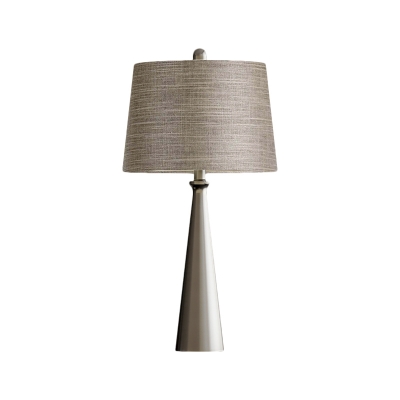 Barrel Desk Lighting Contemporary Fabric 1 Light Silver Night Table Lamp with Pointed Conic Base