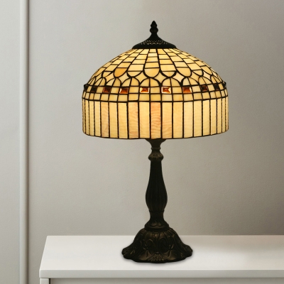 

Beige Stained Glass Table Lighting Tapered Drum 1-Head Tiffany Night Lamp for Bedside, HL689357