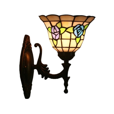 Bell Cut Glass Wall Light Sconce Baroque 1 Light Red/Pink/Blue Rose Patterned Wall Lighting Ideas for Bedroom