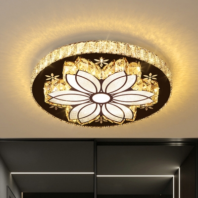 Bloom Flush Mount Fixture Modern Faceted Crystal LED Chrome Close to Ceiling Lighting for Bedroom