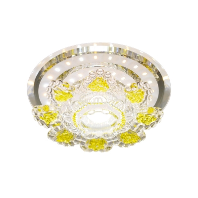 Blossom Ceiling Mounted Fixture Modernist Pink/Yellow Crystal LED Hallway Flush Lamp in Silver, Warm/White Light