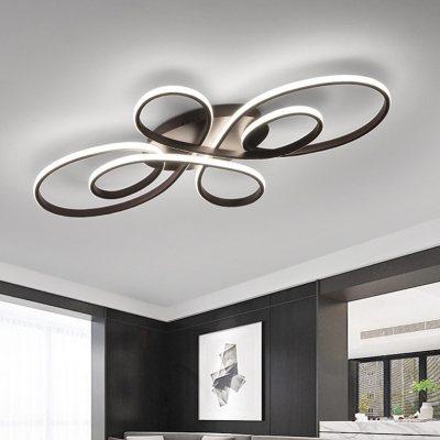 Chinese Knot Ceiling Mounted Fixture Modernism White/Dark Coffee LED Semi Flush in Warm/White Light, 23.5