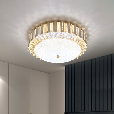 Circle Flush Mount Lighting Simplicity Crystal Rectangle LED Bedroom Ceiling Lamp with Dome Frosted Glass Shade in Gold
