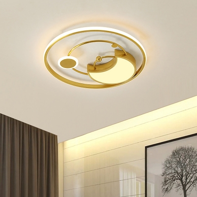 Circular Ceiling Fixture Modernist Metal Gold Semi Flush Mount Lamp in Warm/White Light