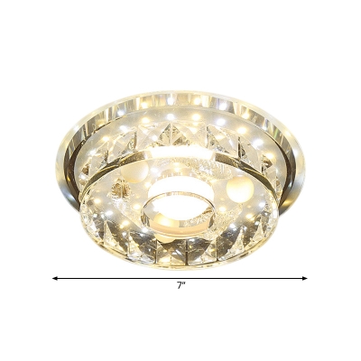 Clear Crystal Circle Flush Lamp Modernism LED Ceiling Mounted Fixture in Multi/3 Color Light