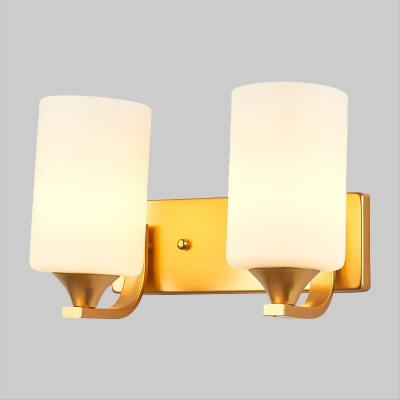 Colonial Candle Wall Mounted Lamp 2 Heads Milk Glass Wall Mount Light Fixture in Gold
