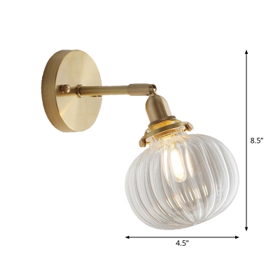 Colonial Pumpkin Wall Lighting 1 Light Clear Glass Wall Mounted Light in Gold for Bedroom