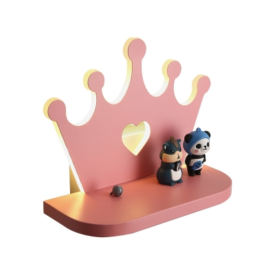 Crown Wall Lighting Ideas Modern Metal LED Bedroom Wall Mount Lamp in Pink/Gold with Toy Boy and Girl Deco