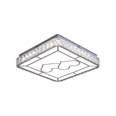 Crystal Block Square Ceiling Lamp Modern LED Chrome Semi Flush Mount Light with Round/Loving Heart Pattern