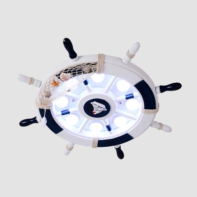 LED Bedroom Flush Mount Light Nautical Blue Close to Ceiling Lamp with Rudder Acrylic Shade