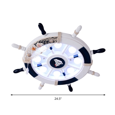 LED Bedroom Flush Mount Light Nautical Blue Close to Ceiling Lamp with Rudder Acrylic Shade