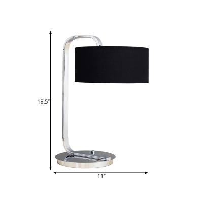 Fabric Drum Task Light Simple Style 1-Light Black/White Night Table Lamp with Round Metal Pedestal