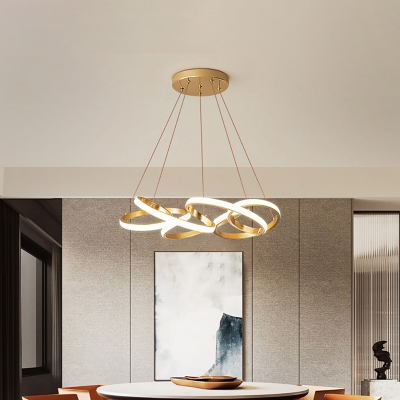 Gold Crossed Circle Pendant Chandelier Simplicity LED Metallic Hanging Ceiling Light in Warm/White Light