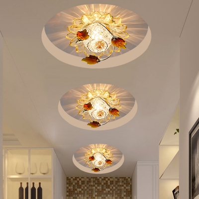 Leave Blue/Tan Crystal Flush Mount Minimalist LED Chrome Ceiling Fixture with Ball Metallic Design in Warm/White Light