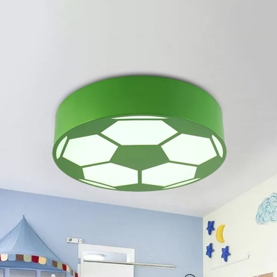 LED Playroom Close to Ceiling Lamp Modernism Black/Red/Yellow Flush Mount Light with Football Acrylic Shade