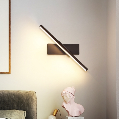 Linear Wall Mount Lamp Minimalist Metal Black/White LED Vanity Lighting with Oblong Backplate in Warm/White Light