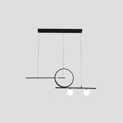 Metal Ring and Globe Island Lamp Minimal Black/White LED Pendant Light Fixture for Dining Room