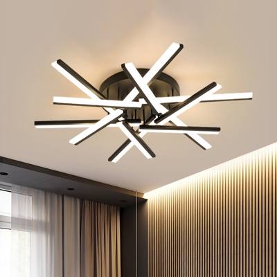 Metal Sputnik Linear Semi Mount Lighting Simplicity LED Black Ceiling Light Fixture