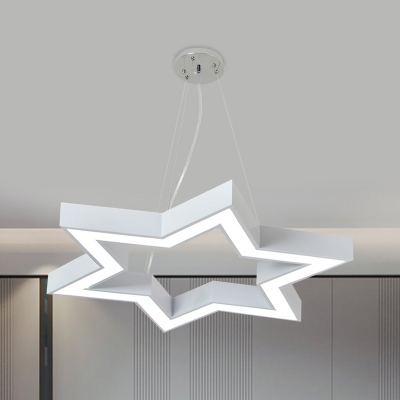 Minimalism Hexagram Down Lighting Acrylic LED Playroom Chandelier Light Fixture in White