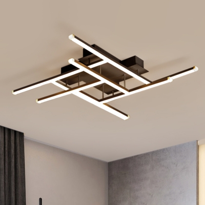 Modern Stacked T-Shape Ceiling Lamp Metal Sleeping Room LED Semi Flush Mount Light in Black