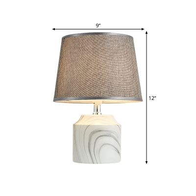 Modernism 1 Light Nightstand Lamp Grey Barrel Task Lighting with Fabric Shade for Bedroom