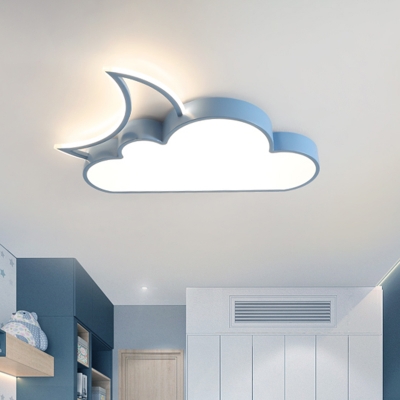 Moon Behind Cloud Ceiling Lamp Kids Acrylic Pink/Blue/Gold LED Flush Mount Recessed Lighting for Child Bedroom