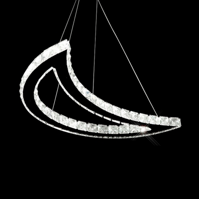 Moon-Shaped Clear Crystal Chandelier Contemporary Stainless-Steel LED Hanging Pendant Light in Warm/White Light