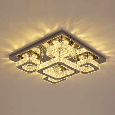 Multi-Square Semi Mount Lighting Modern Cut Crystal Bedroom LED Ceiling Flush Light in Chrome