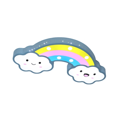 Rainbow Kindergarten LED Flushmount Acrylic Cartoon Ceiling Flush Mount Lamp in White/Pink/Blue with Hollowed Out Design