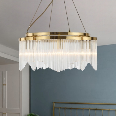 Simple 5 Bulbs Pendant Chandelier Gold Circle Ceiling Hang Fixture with Beveled Crystal Shade