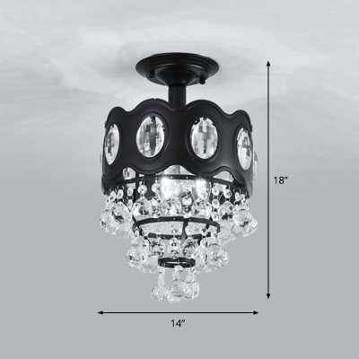 Simplicity Cascading Semi Mount Lighting Clear Crystal 1/3/5-Bulb Porch Close to Ceiling Light in Black