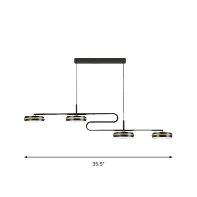 Simplicity Drum Island Lamp Fixture Metal 4-Head Kitchen Ceiling Hang Fixture in Black, Warm/White Light