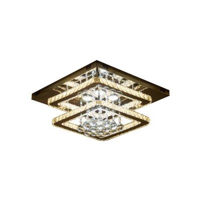 Simplicity LED Semi Mount Lighting Chrome Squared Ceiling Lamp with Clear Crystal Shade