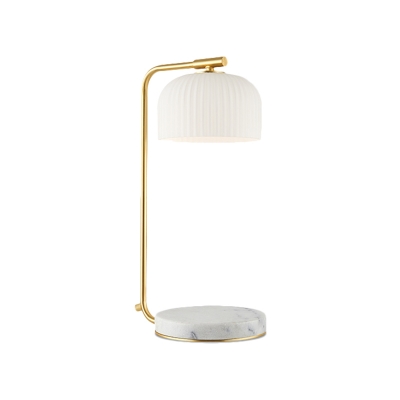 Single Bulb Bedside Table Light Simplicity Brass Nightstand Lamp with Dome Ribbed Glass Shade