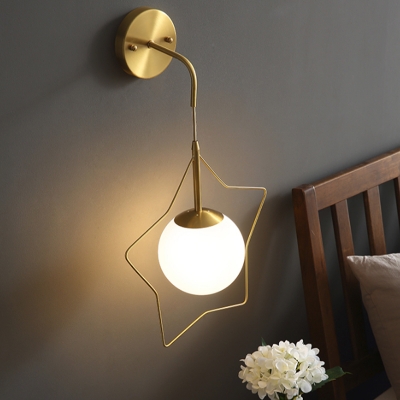 Single Head Gold Global Wall Light Simplicity Opal Glass Wall Mount Lamp with Metal Star Frame