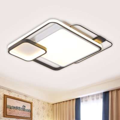 Squared Metallic Ceiling Lighting Simple LED Flush Mount Light in Black for Bedroom