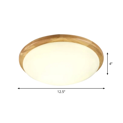White Dome Flush Mount Light Fixture Nordic Wooden LED Ceiling Lamp with Wood Frame in Warm/White/Natural Light