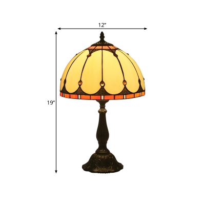 1 Bulb Domed Table Lamp Baroque Style Yellow Stained Glass Night Lighting for Bedside