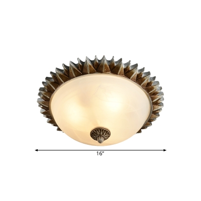 3-Head Flush Mount Lighting Country Bedroom Ceiling Light Fixture with Sun Frosted Glass Shade in Rust