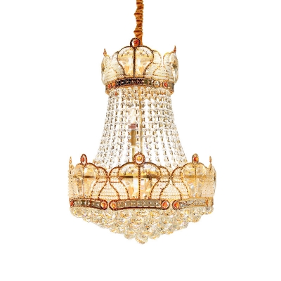 8 Heads Gold Crown Ceiling Hang Fixture Contemporary Beveled Crystal Pendant Chandelier