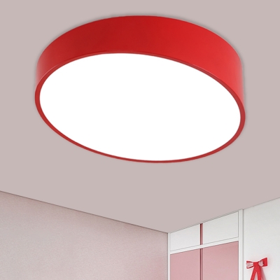 Acrylic Bevel-Edge Round Ceiling Flush Nordic LED Flush Mount Light in Red/Yellow/Blue for Study Room