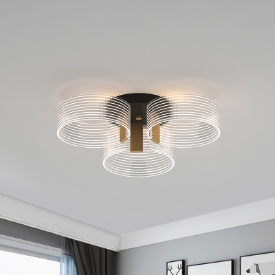 Acrylic Circular Semi Mount Lighting Modernity 2/3/5 Lights Close to Ceiling Lamp in Black and Gold