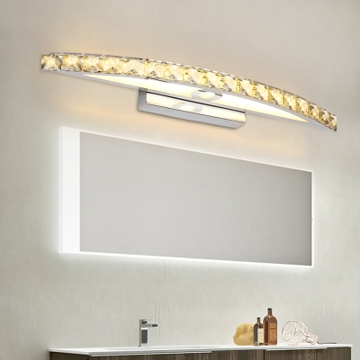 Arc Wall Lighting Fixture Simple Clear/Champagne Crystal Block LED Chrome Vanity Sconce in Warm/White Light