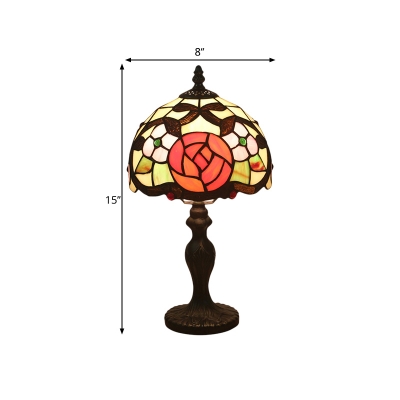 Brass 1 Bulb Table Light Mediterranean Cut Glass Domed Night Lamp with Rose Pattern