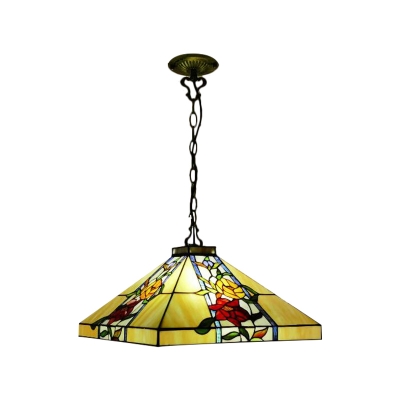 Brass Tapered Ceiling Chandelier Tiffany 3 Bulbs Stained Glass Hanging Pendant Light for Dining Room