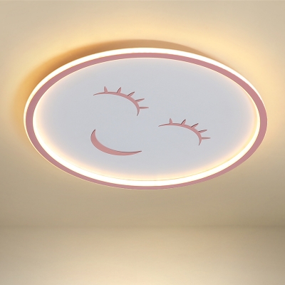 Cartoon LED Flush Mount Pink Smiling Face Ceiling Lighting with Acrylic Shade in Warm/White Light